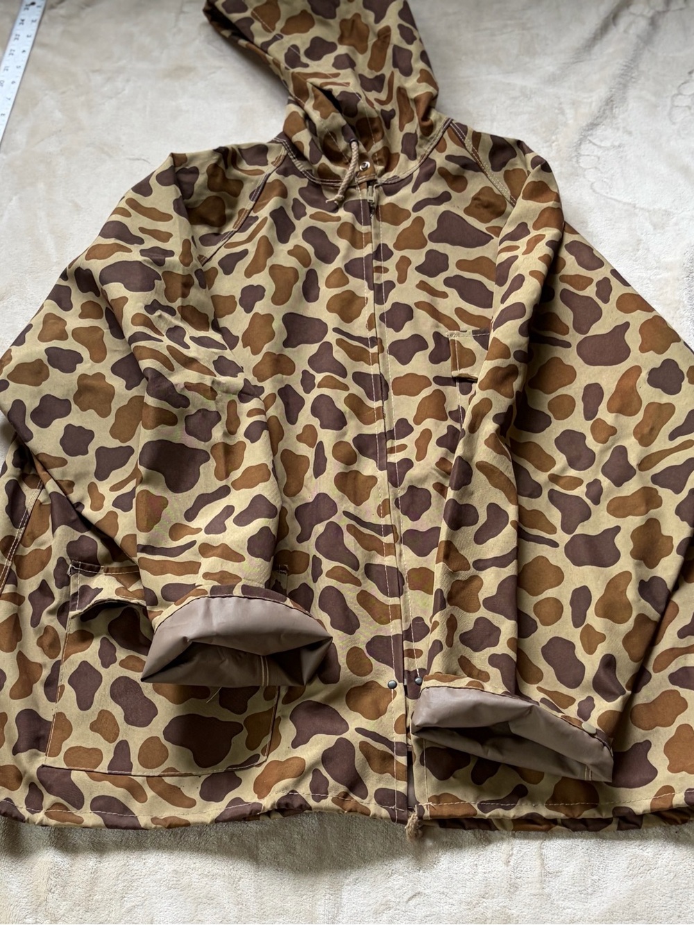 Vintage Hodgman  Camo Print Hooded Zip Rain Jacket - Brown & Tan